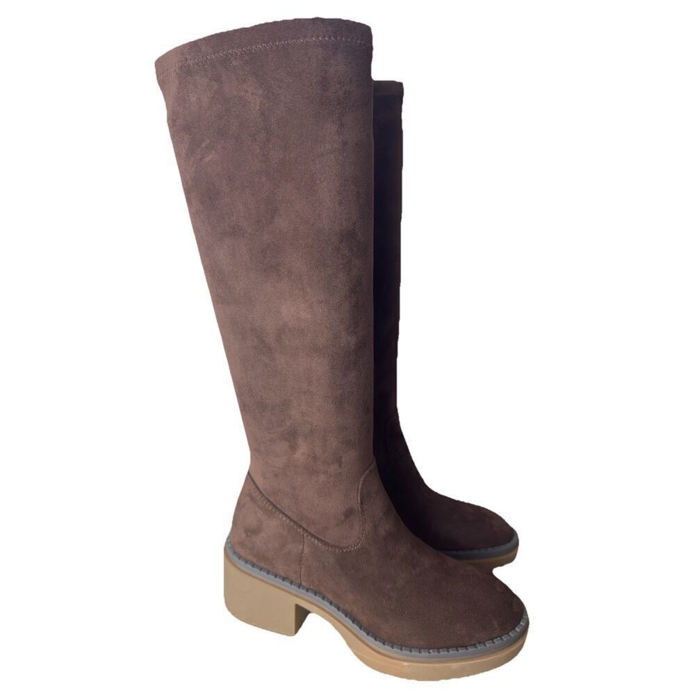 White Mountain Marcella Brown Suede Knee-High Riding Boots Block Heel Women 6M